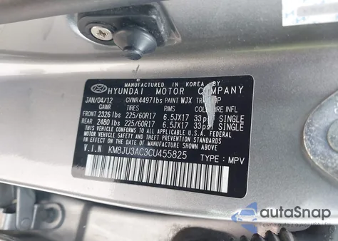 2012 Hyundai Tucson Gls из США, поврежденный, VIN KM8JU3AC3CU455825